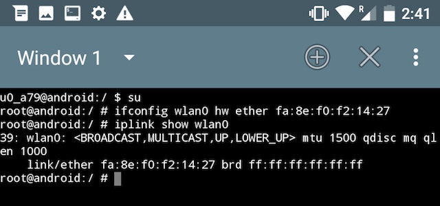 temporarily change your mac address with android terminla emulator